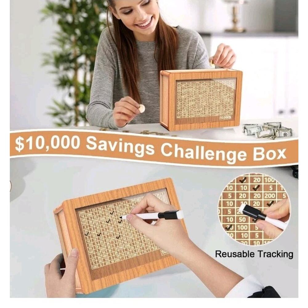 Piggy Bank for Adults Kids Wooden Money Bank Cash Vault Money Saving Box s1 - Picture 4 of 8